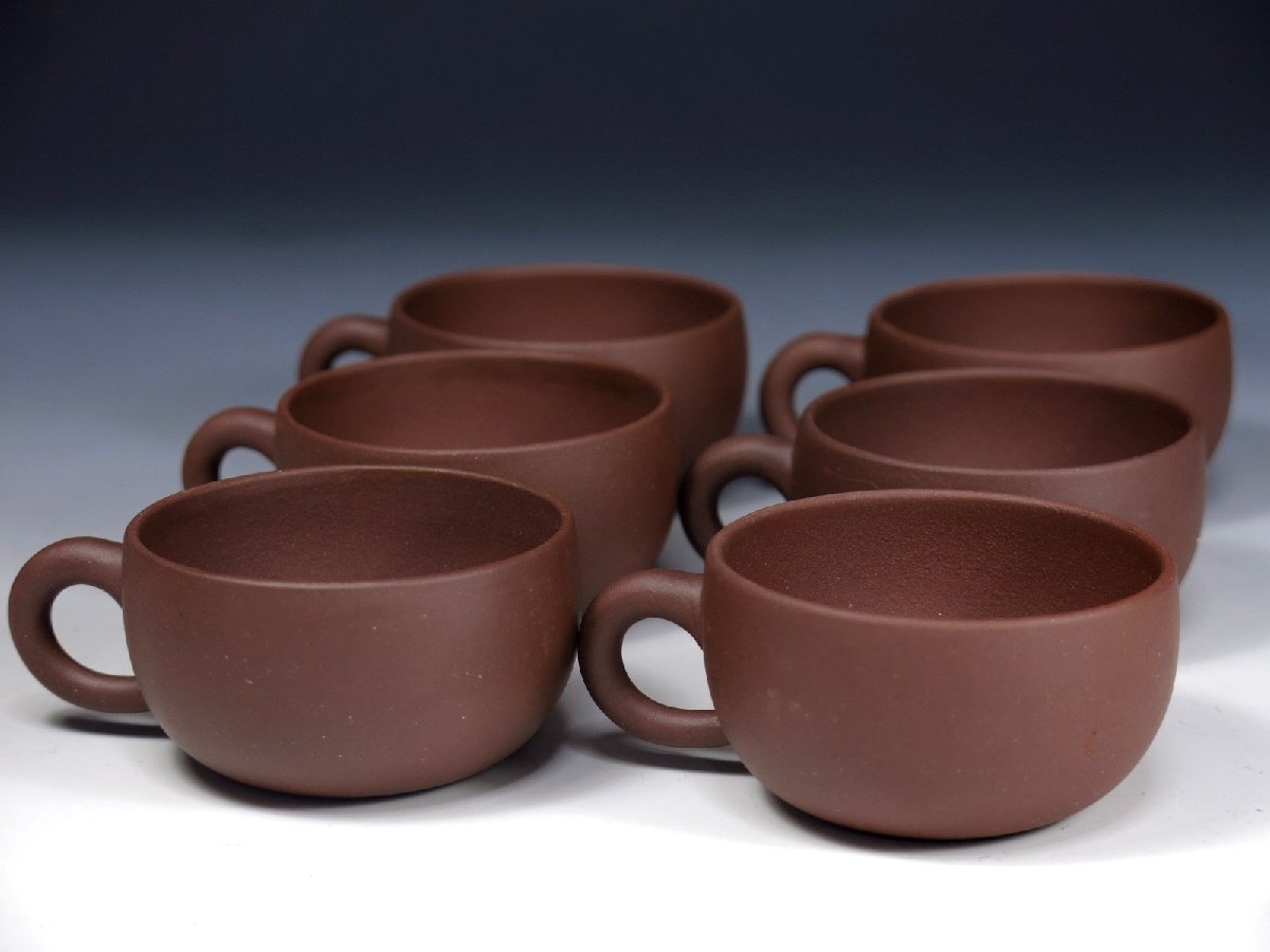 中国美術 范菊華 宜興紫砂壺 茶器揃 朱泥後手急須 茶杯六客 煎茶 中国美術 范菊華 宜興紫砂壺 茶器揃 朱泥後手急須 茶杯六客 煎茶