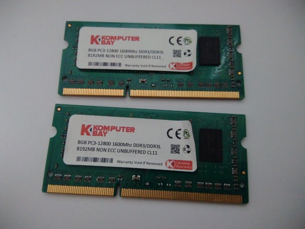 【片4型】 合計16GB（8GB×2枚)　PC3L-12800S　KomputerBay　SK chip　揃いペア　送料無料