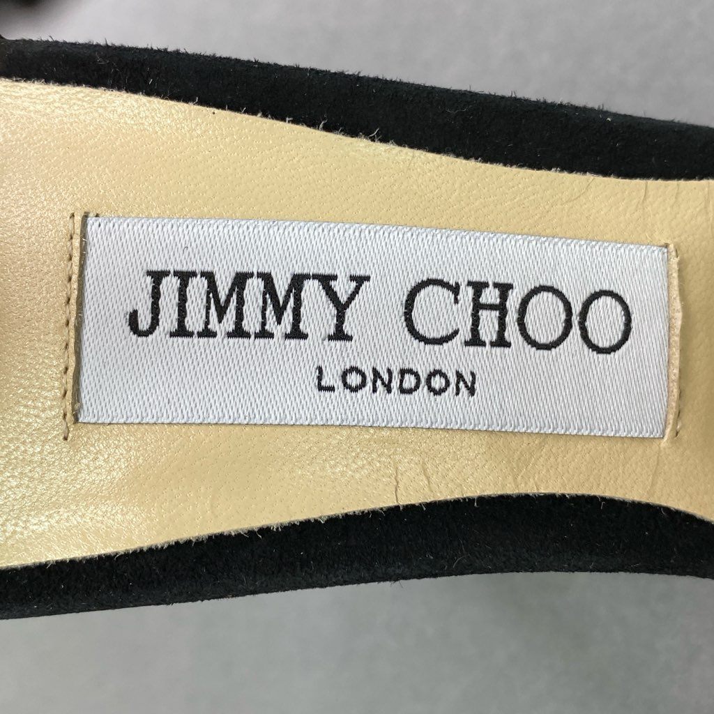 3d3 { не использовался товар } JIMMY CHOO Jimmy Choo лодыжка ремешок стразы каблук сандалии 38 черный замша кожа Италия производства 