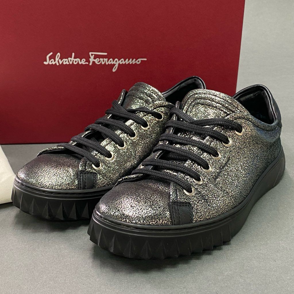2d7 《極美品》 Salvatore Ferragamo サルヴァトーレフェラガモ CUBE キューブ ローカットスニーカー レースアップ サイズ7 イタリア制