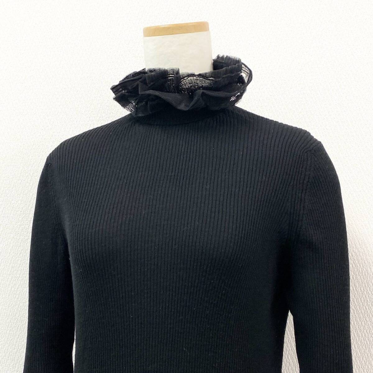 34d4 CHANEL シャネル リブニット 長袖セーター トップス フリル ココマーク裝飾 P51988K06686 サイズ40 ブラック レディース