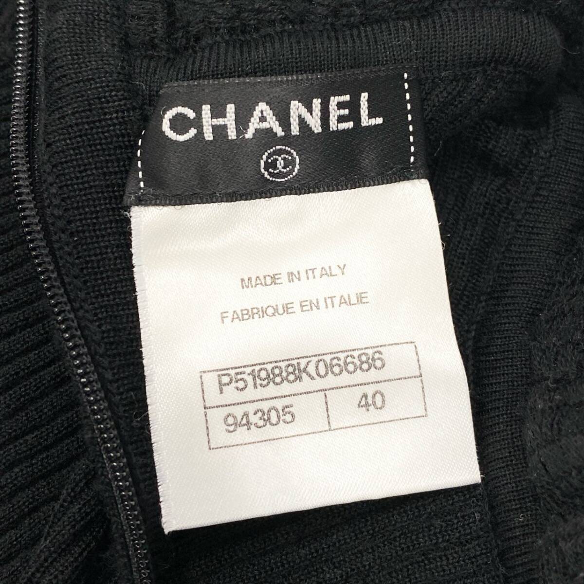 34d4 CHANEL シャネル リブニット 長袖セーター トップス フリル ココマーク裝飾 P51988K06686 サイズ40 ブラック レディース