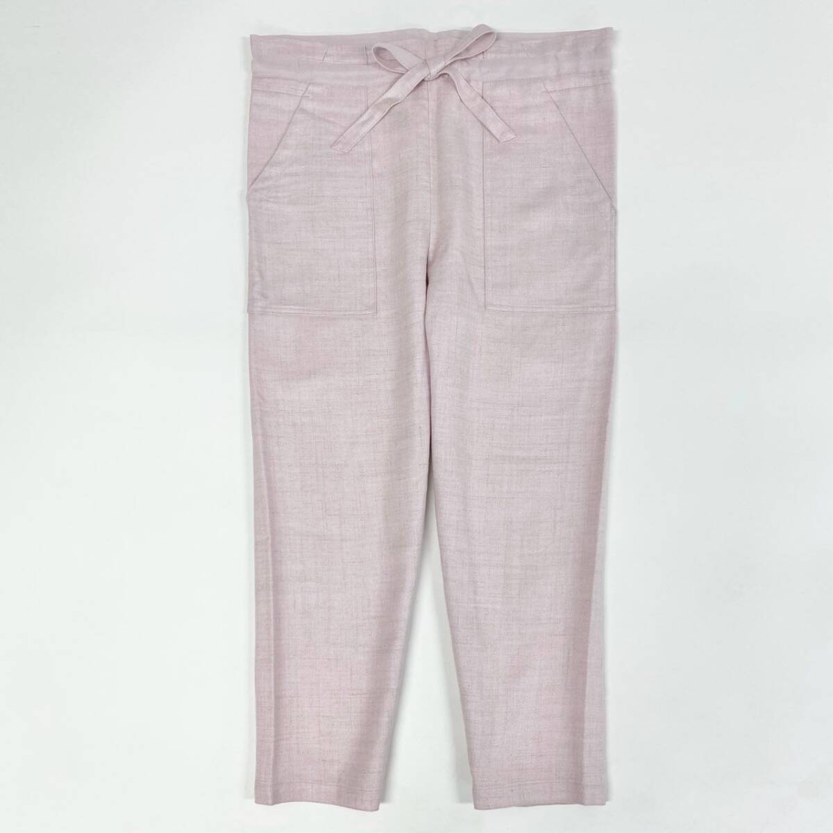 32d10 《美品》 Drawer ドゥロワー フロントポケット ドロストパンツ リラックスパンツ 6514-236-1100 サイズ36 ピンク レーヨン リネン