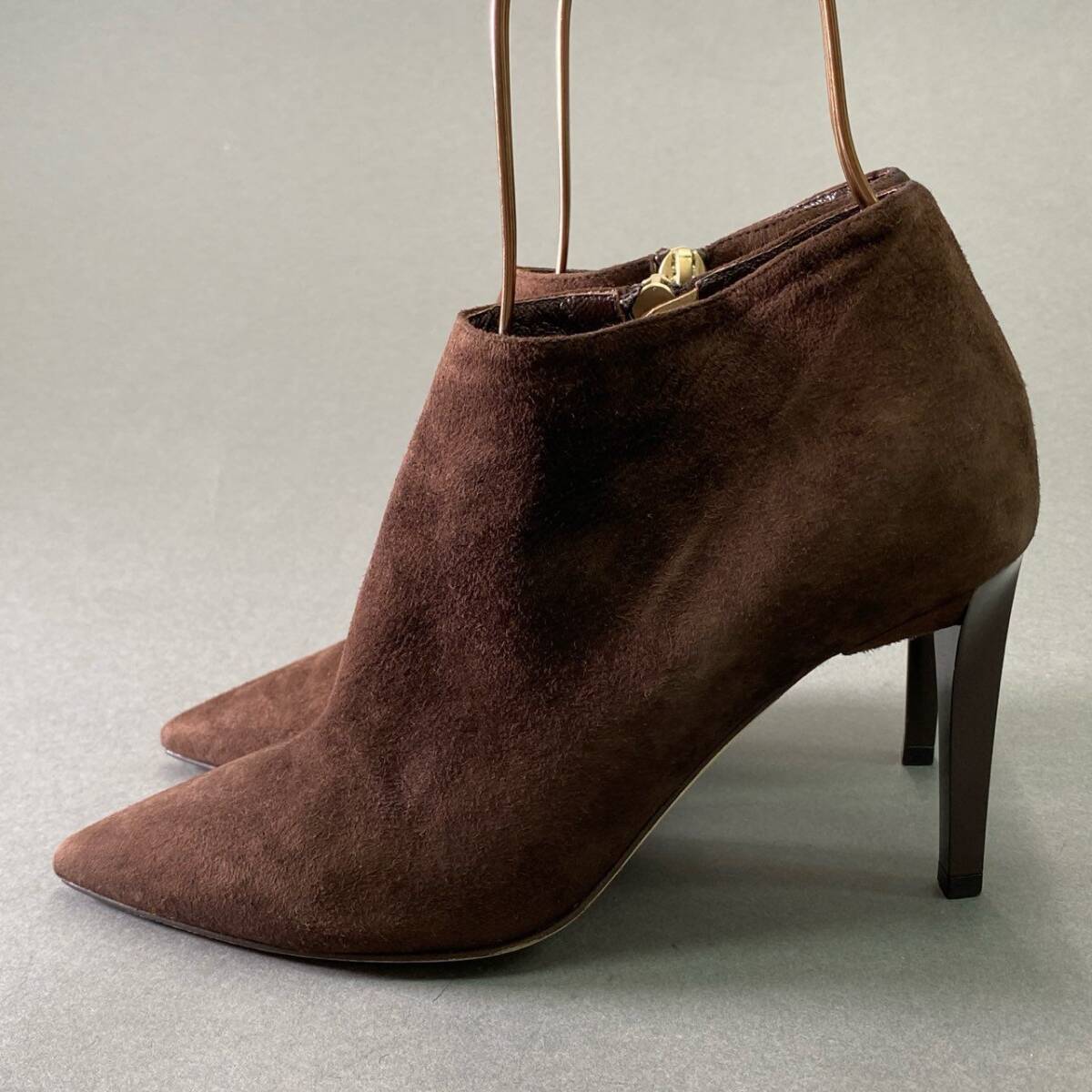 2d16 JIMMY CHOO ジミーチュウ サイドジップ ショートブーツ 36 ブラウン スエードレザー ブーティ シューズ イタリア制
