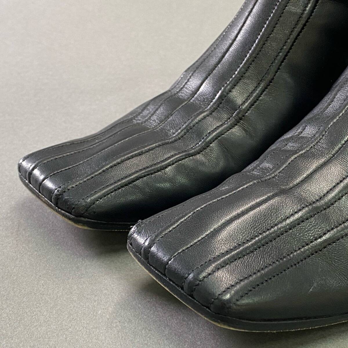 3d22 CHANEL シャネル ココチャーム スクエアトゥ ショートブーツ 37 1/2 ブラック レザー ブーティ バックジップ シューズ イタリア制