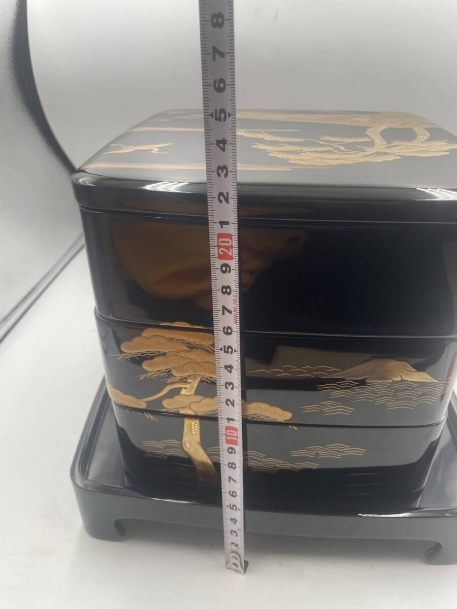 輪島塗 蒔絵 三段重 台付 金彩 鶴 松 重箱 (重箱)|売買された 輪島塗 蒔絵 三段重 台付 金彩 鶴 松 重箱 (重箱)|売買された