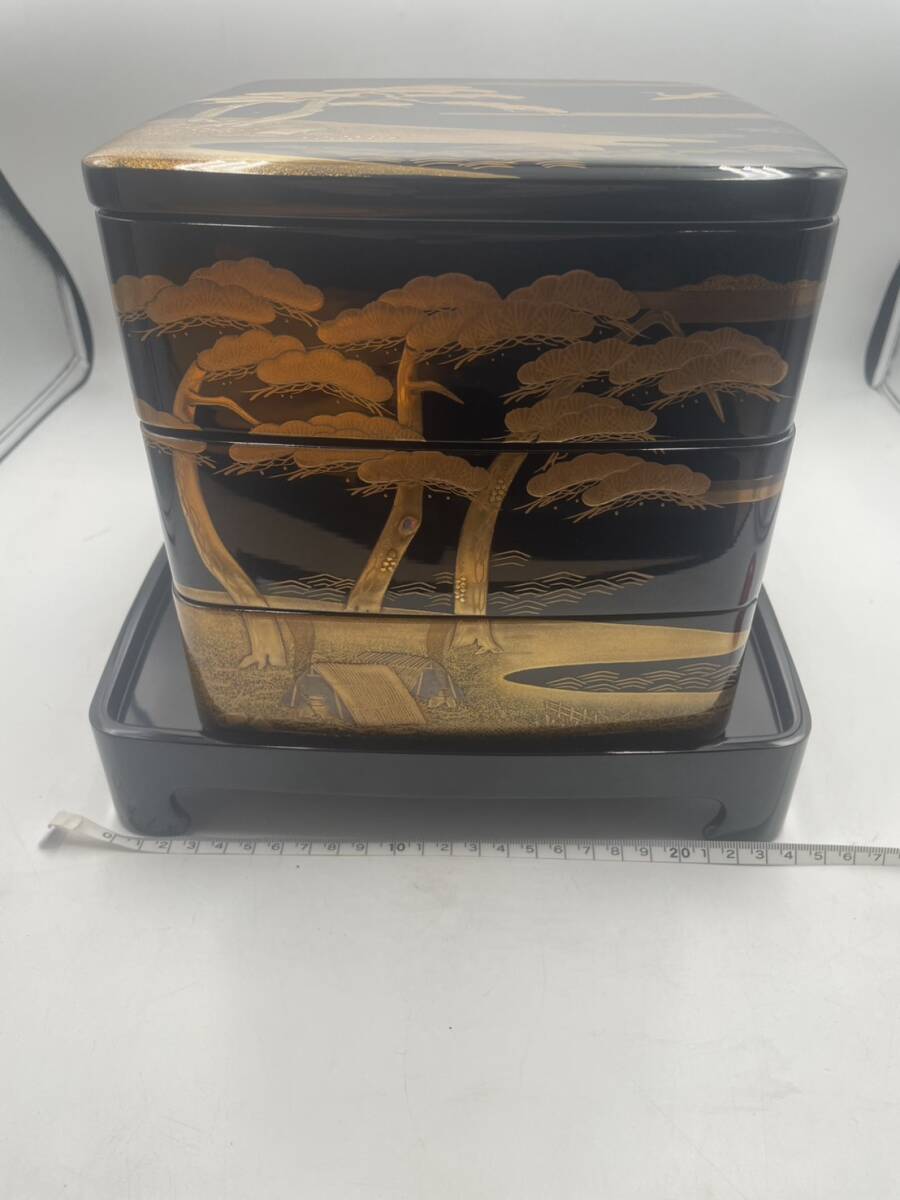 輪島塗 蒔絵 三段重 台付 金彩 鶴 松 重箱 (重箱)|売買された 輪島塗 蒔絵 三段重 台付 金彩 鶴 松 重箱 (重箱)|売買された