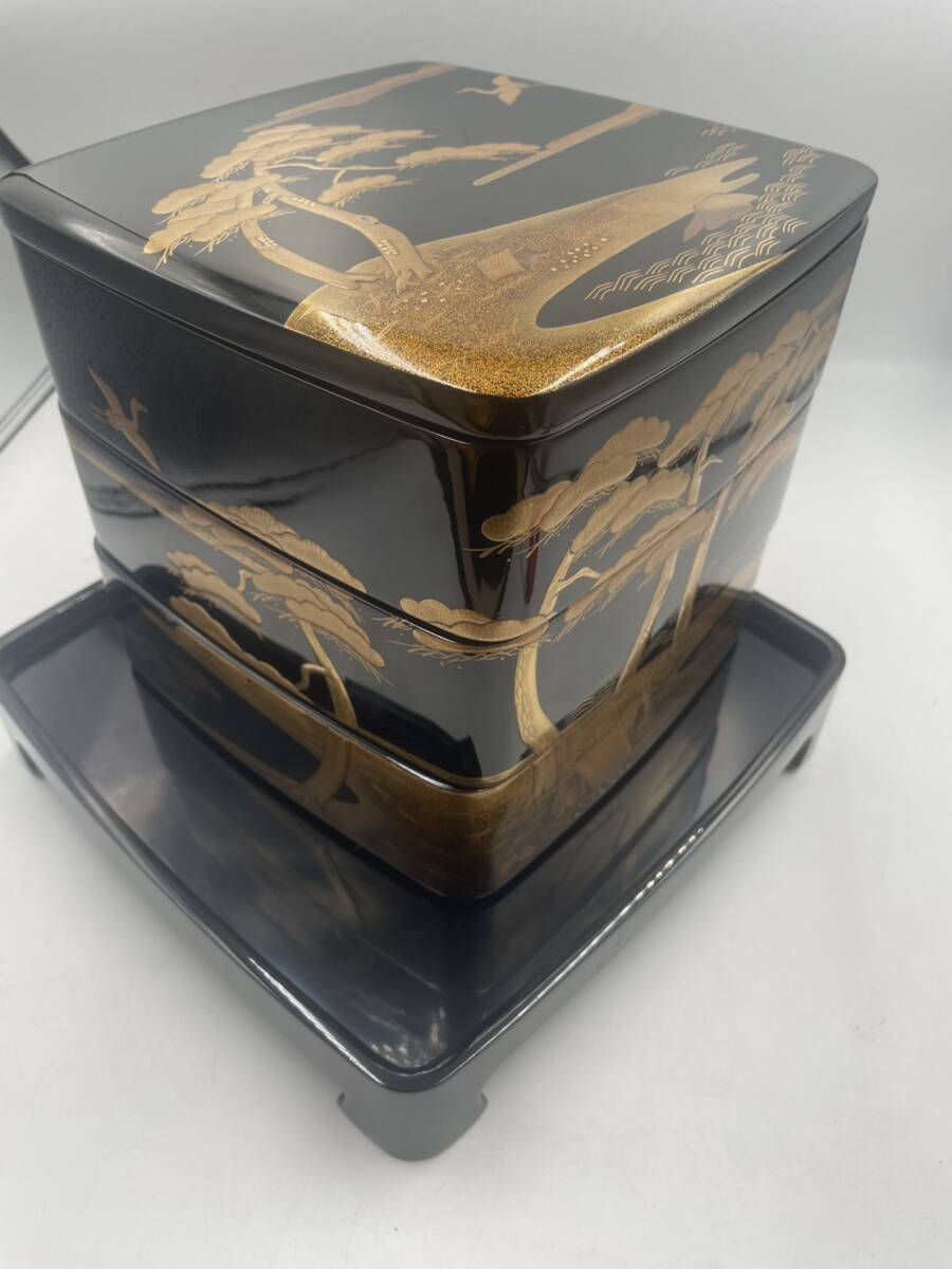 輪島塗 蒔絵 三段重 台付 金彩 鶴 松 重箱 (重箱)|売買された 輪島塗 蒔絵 三段重 台付 金彩 鶴 松 重箱 (重箱)|売買された