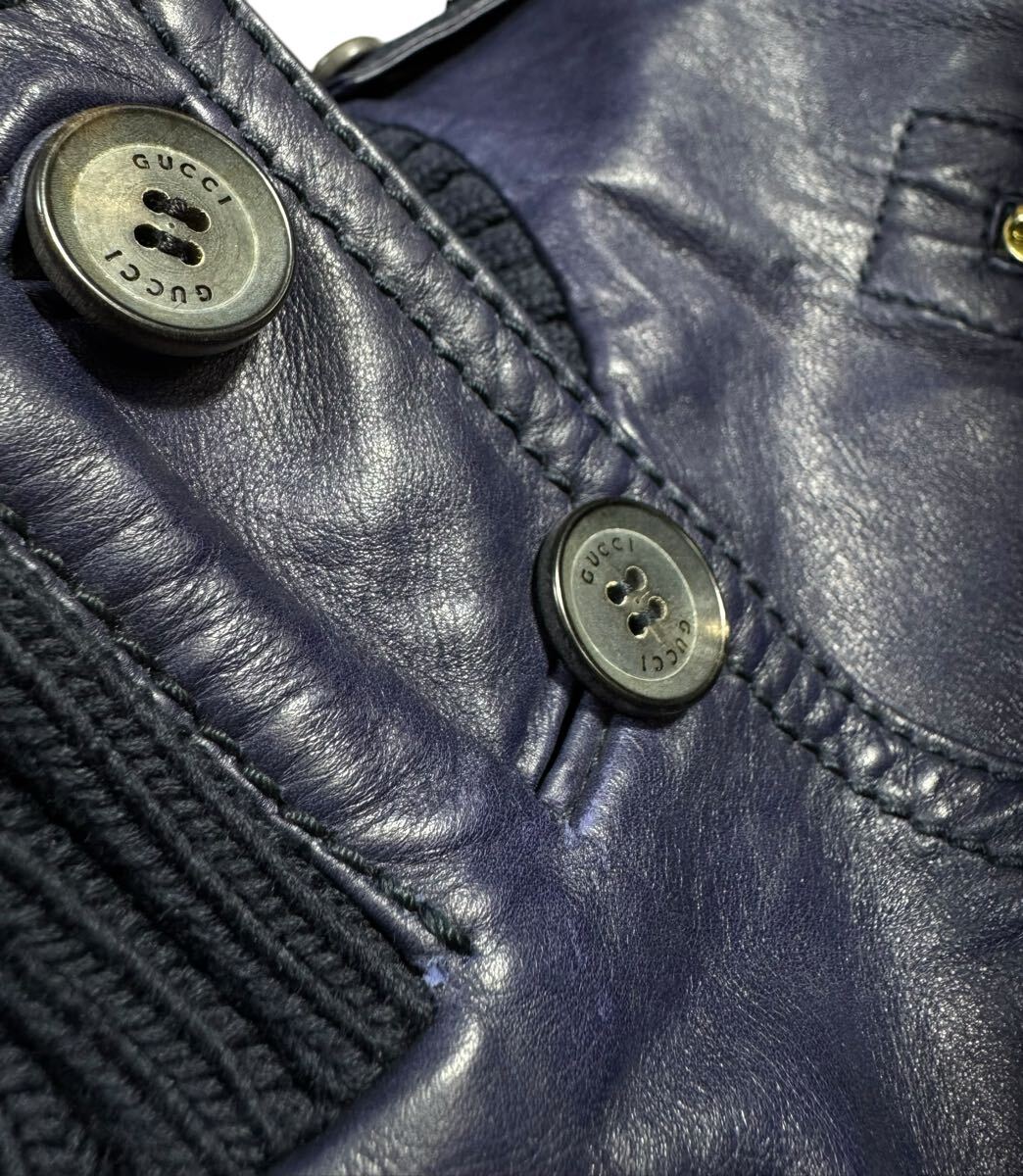 本物 GUCCI グッチ トムフォード期 マドンナ レザー ボンバージャケット ブルゾン パープル 44