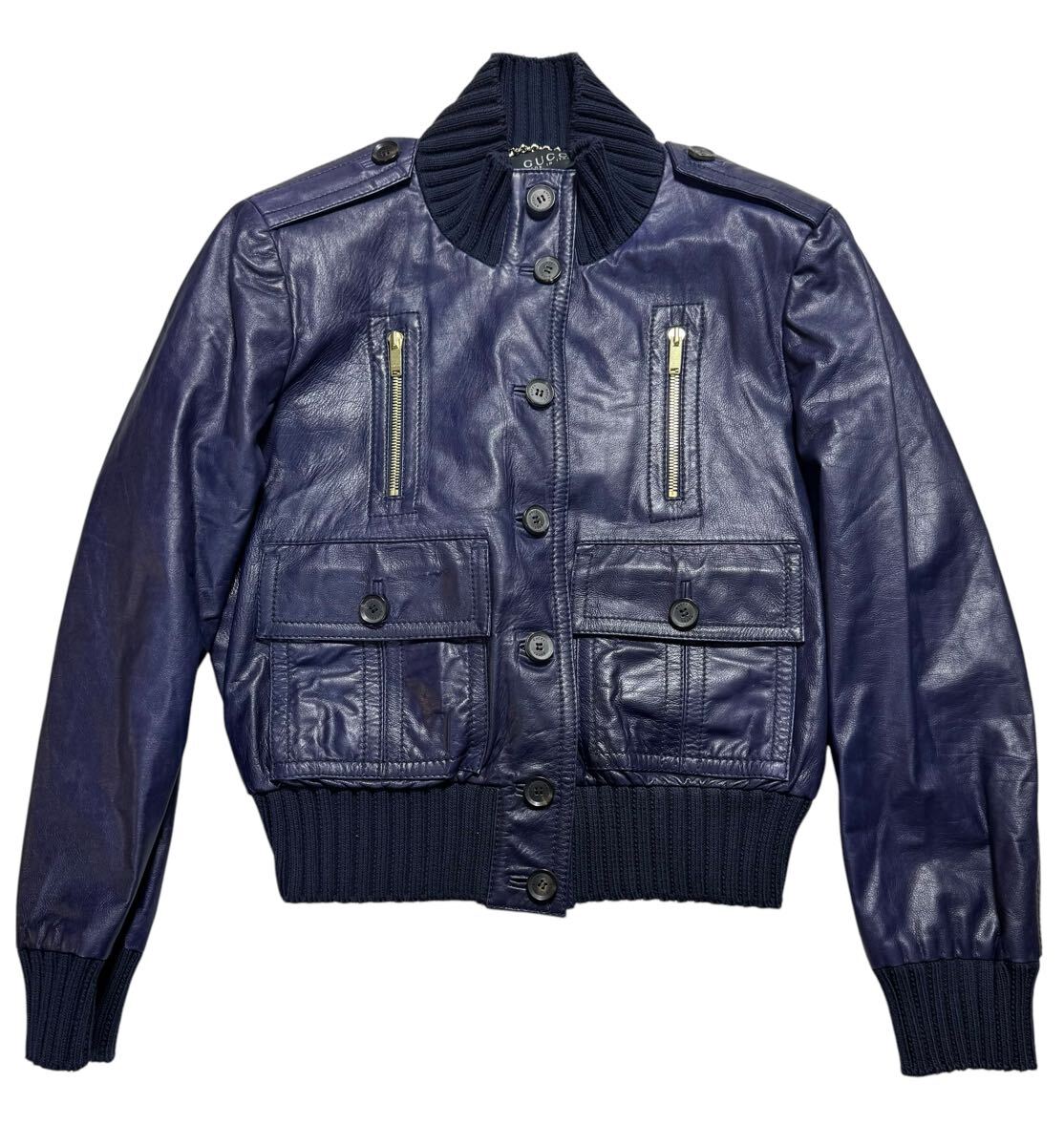 本物 GUCCI グッチ トムフォード期 マドンナ レザー ボンバージャケット ブルゾン パープル 44