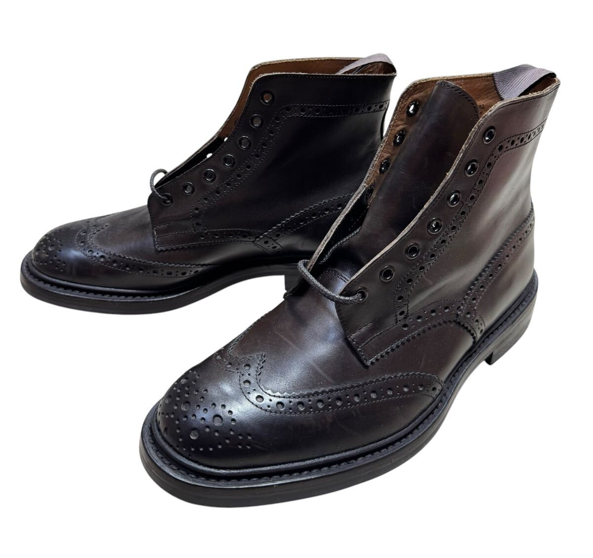 未使用品 Tricker's トリッカーズ モ－ルトン レザー カントリーブーツ ダークブラウン 左8.5右9.5