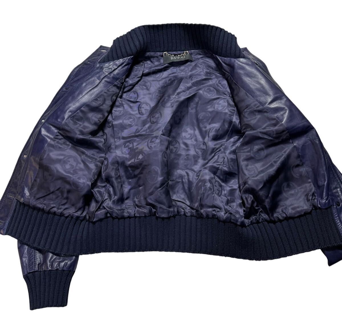 本物 GUCCI グッチ トムフォード期 マドンナ レザー ボンバージャケット ブルゾン パープル 44