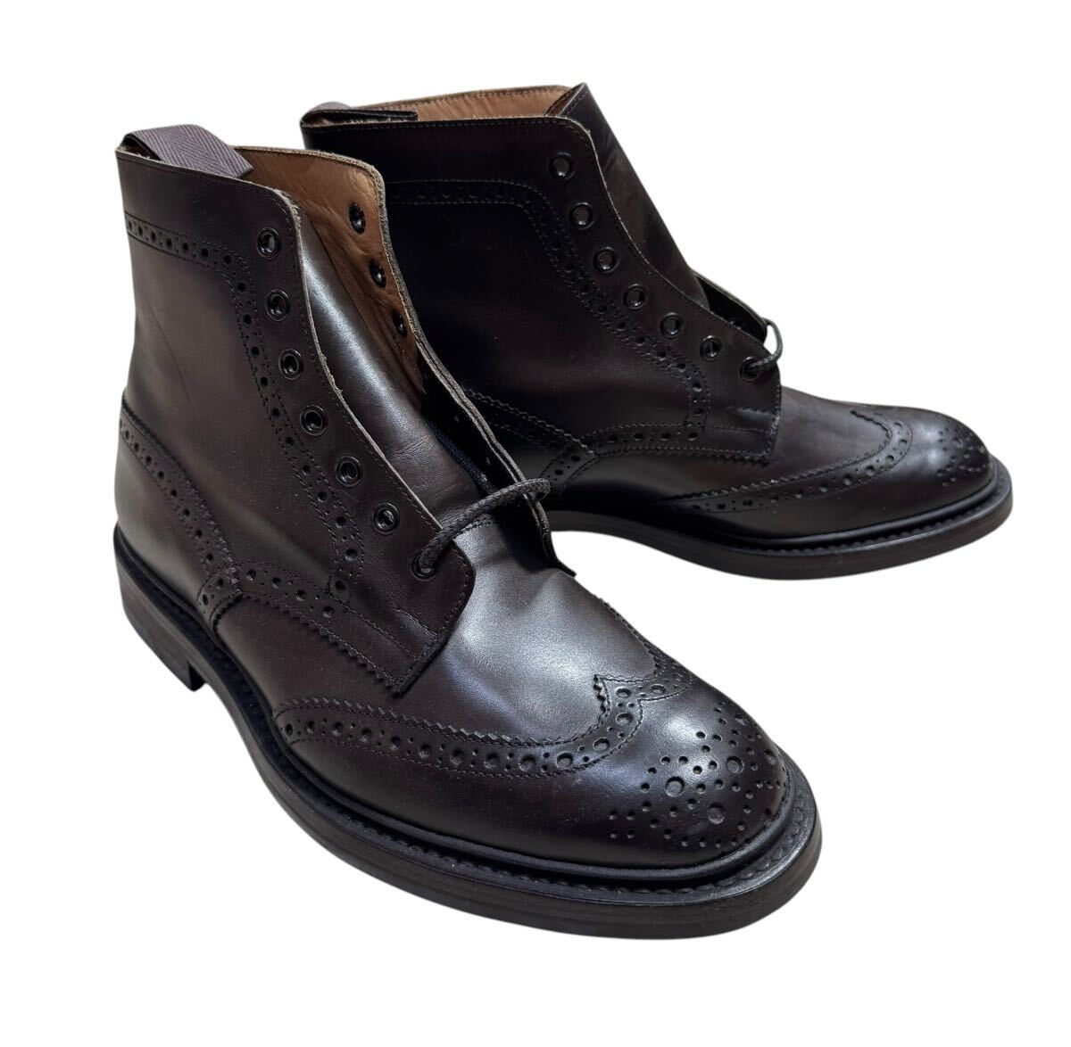 未使用品 Tricker's トリッカーズ モ－ルトン レザー カントリーブーツ ダークブラウン 左8.5右9.5