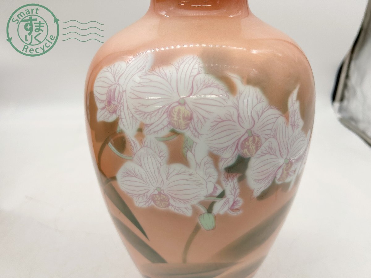 BD0604775 ▽ 彩色磁絵 深川製磁 壺 ツボ 花瓶 花器 ピンク色 花 BD0604775 ▽ 彩色磁絵 深川製磁 壺 ツボ 花瓶 花器 ピンク色 花