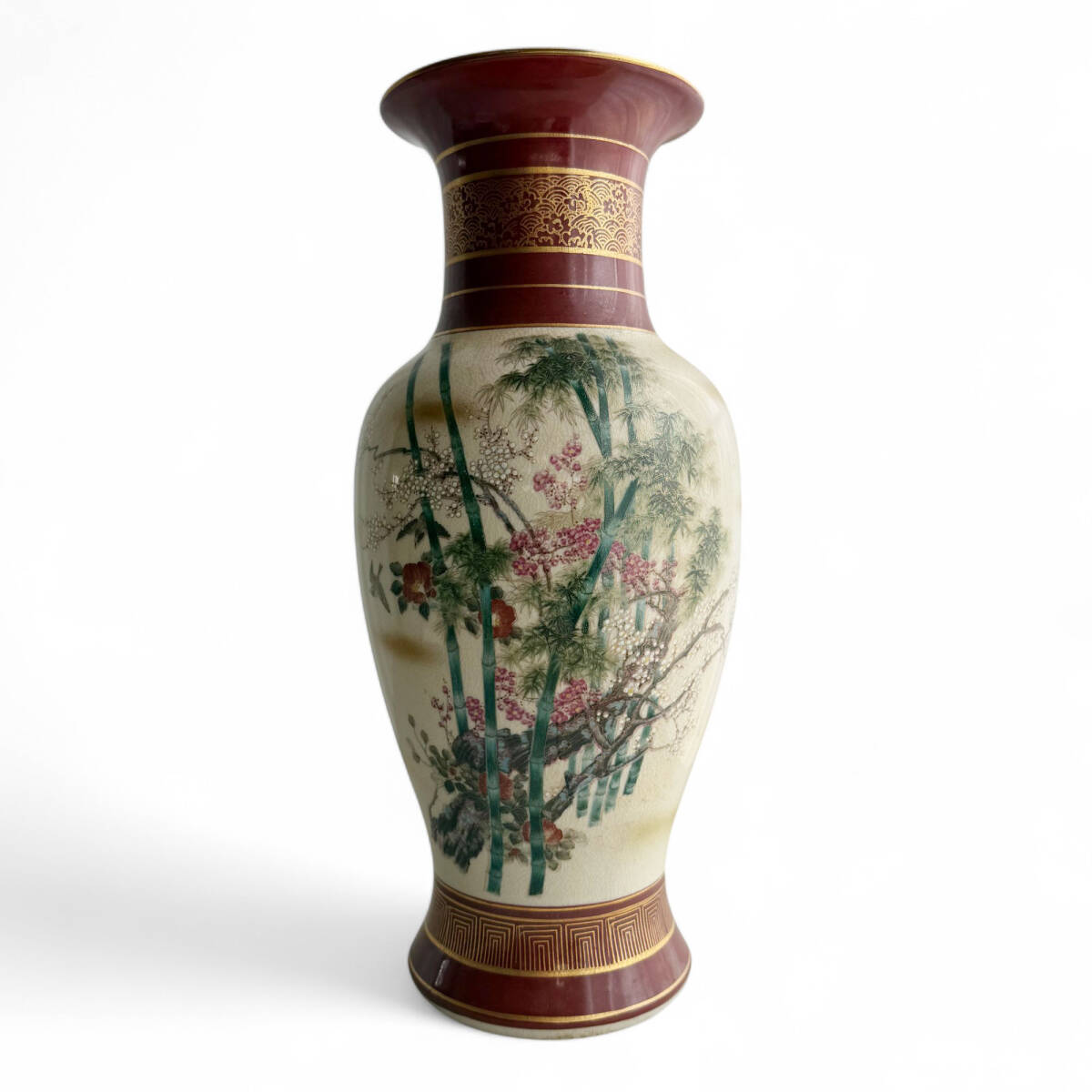 K7-565 九谷 陶勝 42cm 大型 花瓶 金彩 色絵花鳥 壺 花入れ K7-565 九谷 陶勝 42cm 大型 花瓶 金彩 色絵花鳥 壺 花入れ