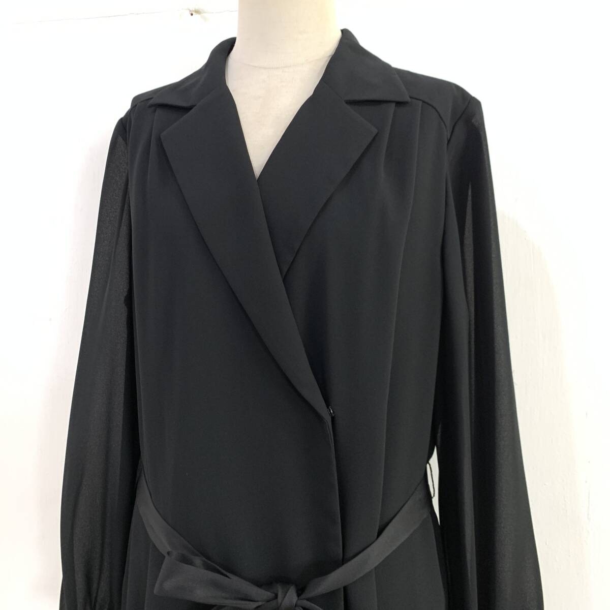 ☆東京ソワール TOKYO SOIR ブラックフォーマル ベルテッドコート ワンピース ブラック サイズ13 古著【レターパックプラス郵送可】B