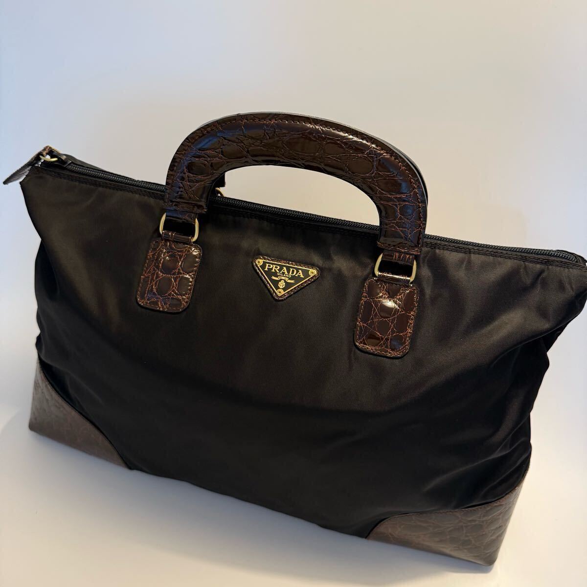 PRADA プラダ ハンドバッグ レザー ナイロン トートバッグ PRADA プラダ ハンドバッグ レザー ナイロン トートバッグ
