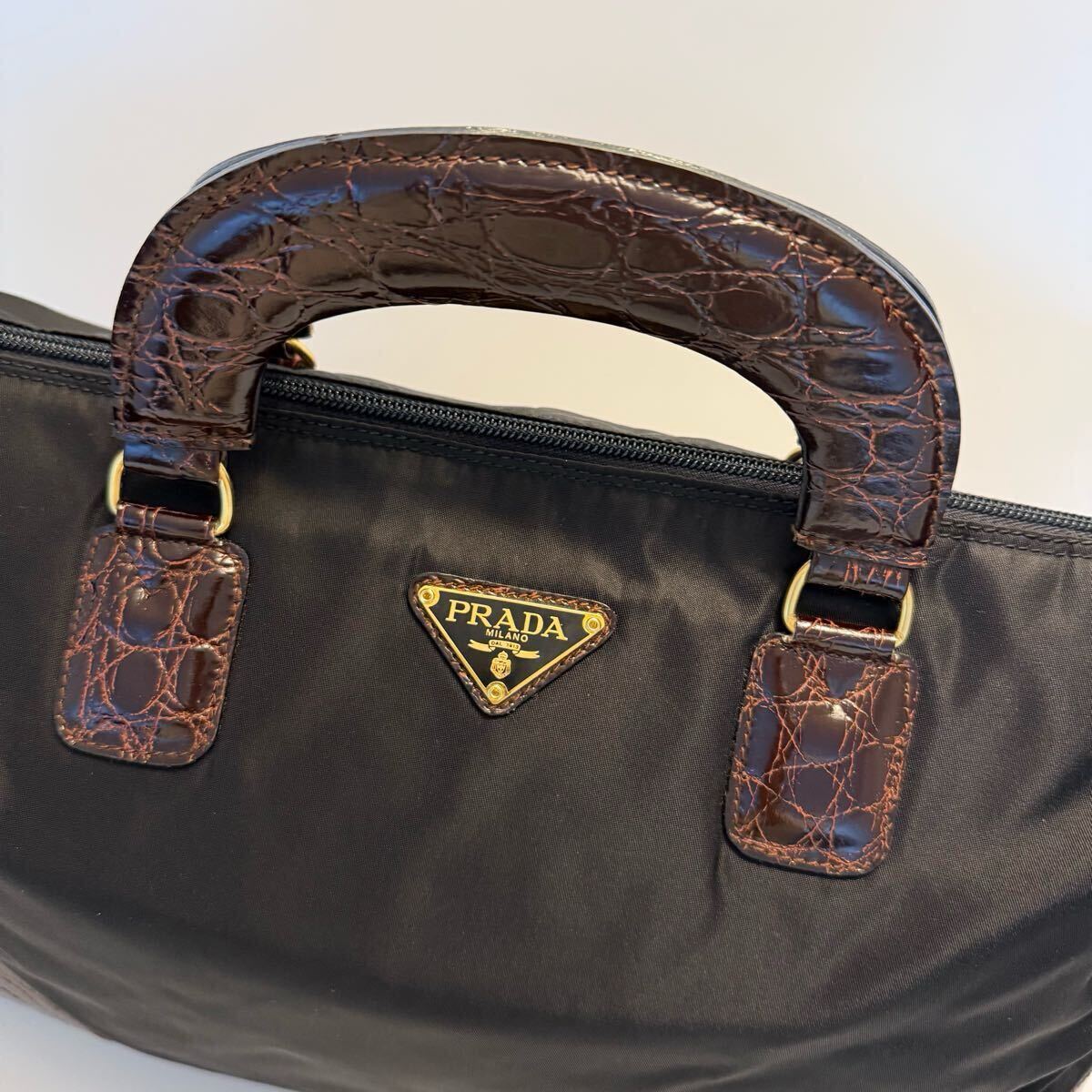 PRADA プラダ ハンドバッグ レザー ナイロン トートバッグ PRADA プラダ ハンドバッグ レザー ナイロン トートバッグ