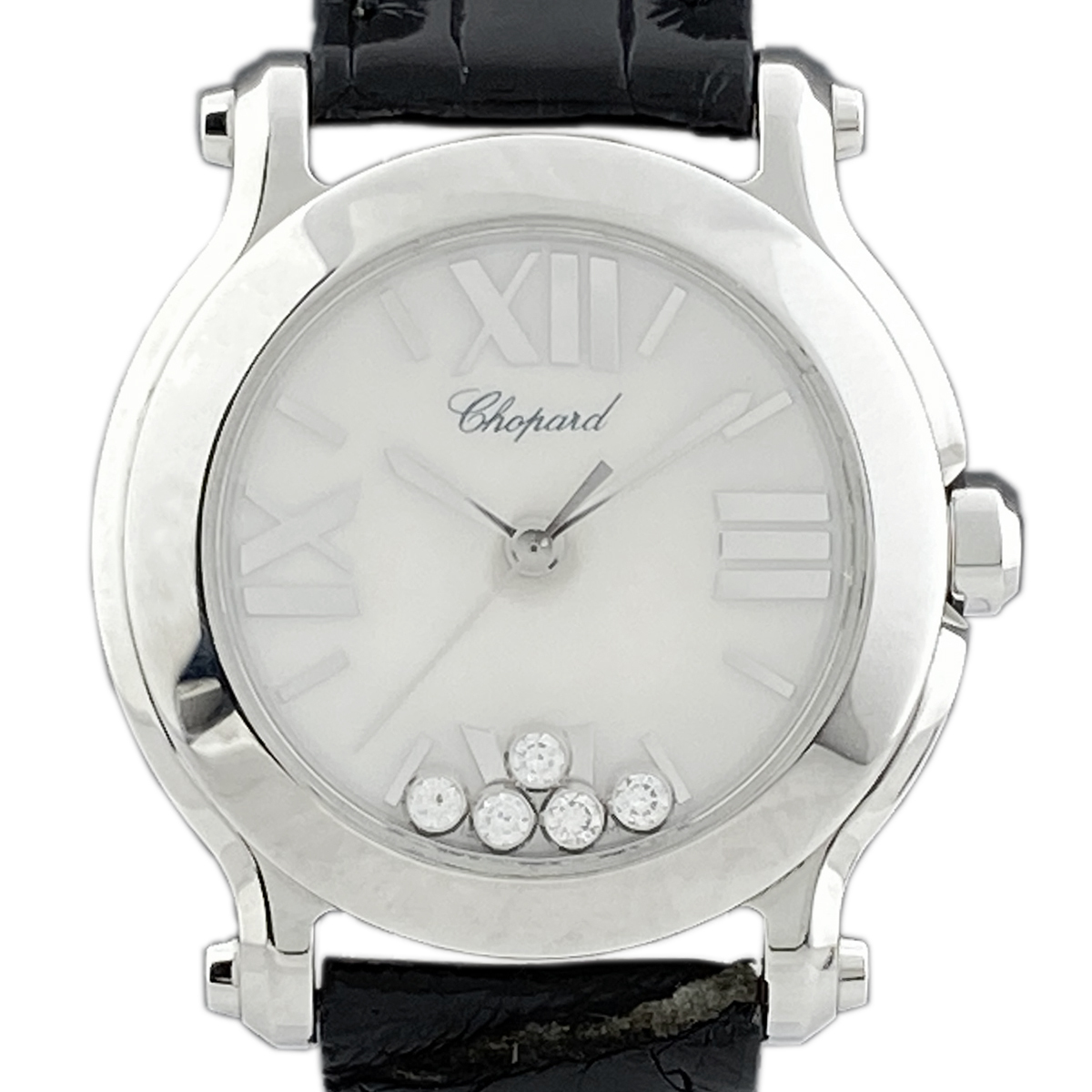 【在庫一掃】ショパール Chopard ハッピースポーツ マーク2 5Pダイヤ 27/8509-3001 SS ダイヤモンド レザー クォーツ 【中古】