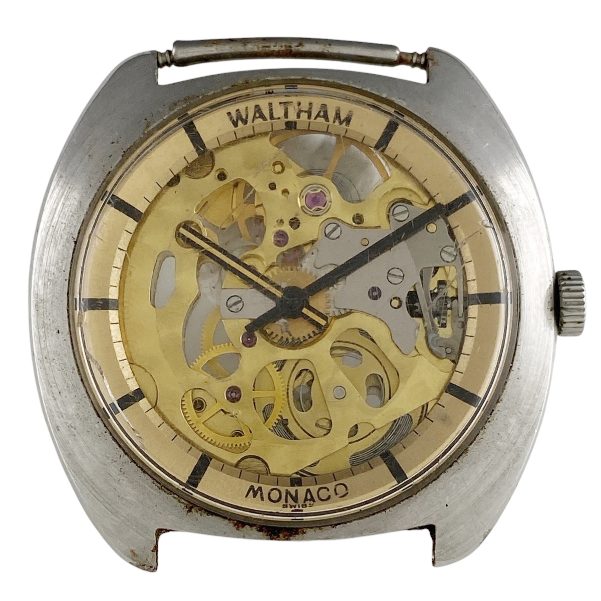 ジャンク品】ウォルサム WALTHAM モナコ スケルトン 腕時計 手 ジャンク品】ウォルサム WALTHAM モナコ スケルトン 腕時計 手