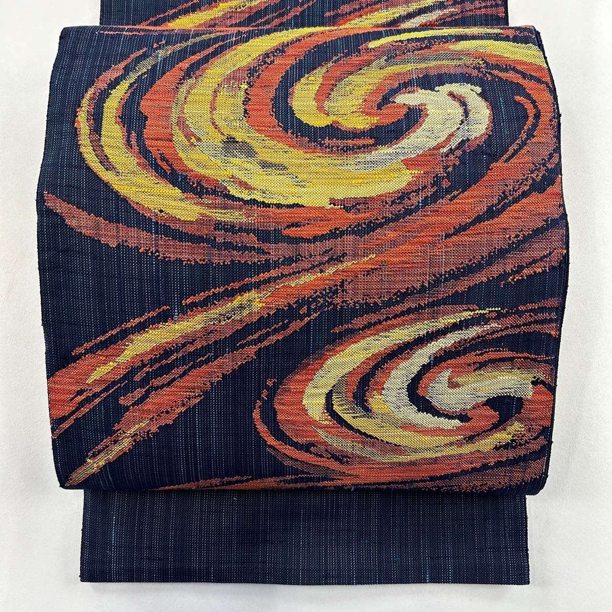 名古屋帯 美品 優品 じゅらく 落款 八寸名古屋帯 渦巻き 紺色 名古屋帯 美品 優品 じゅらく 落款 八寸名古屋帯 渦巻き 紺色