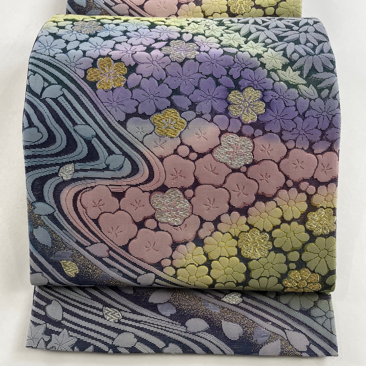 袋帯 美品 名品 じゅらく 落款 桜楓 梅 金糸 銀糸 紫 六通 正絹 袋帯 美品 名品 じゅらく 落款 桜楓 梅 金糸 銀糸 紫 六通 正絹