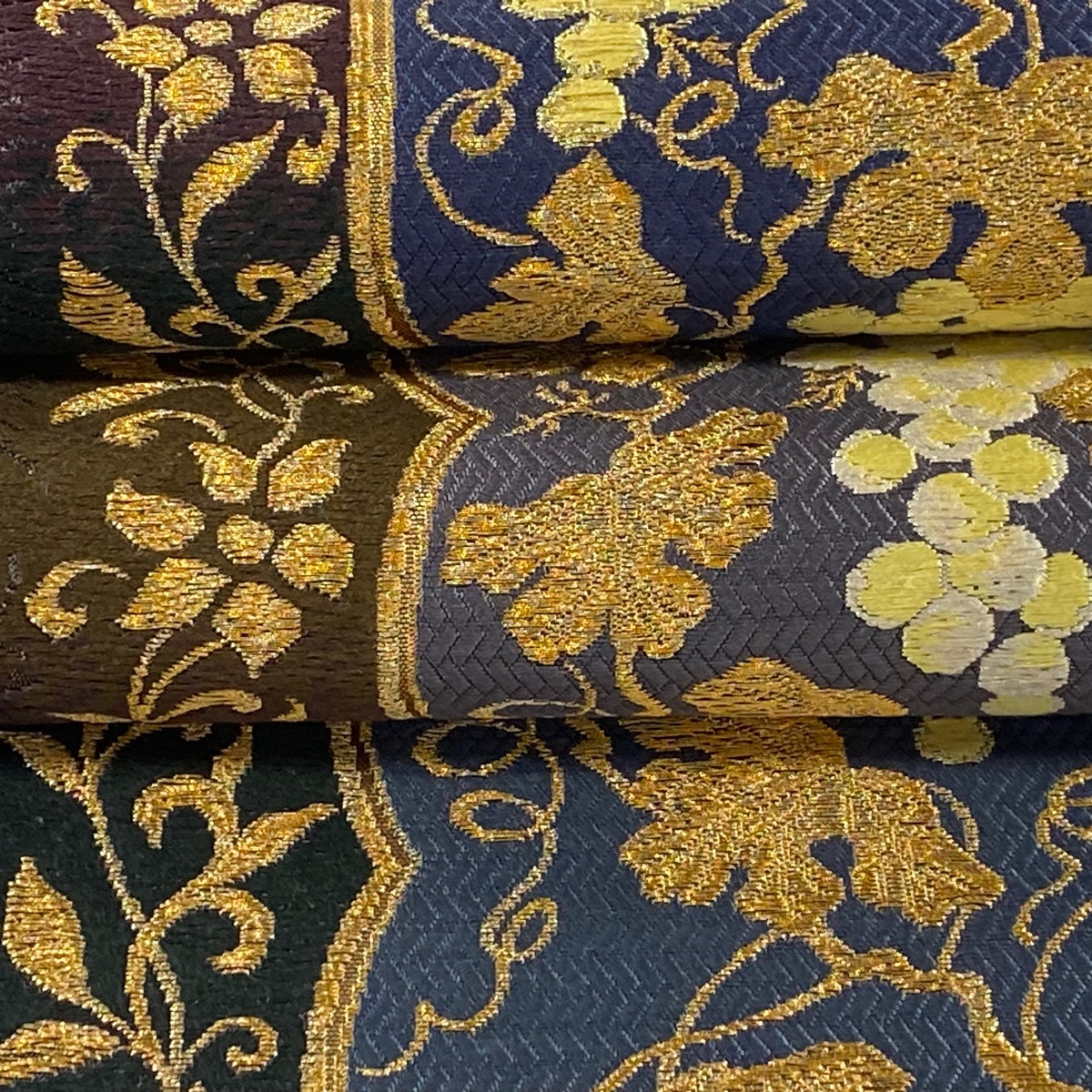 袋帯 美品 逸品 じゅらく 落款 葡萄 波 金銀糸 箔 青灰色 六通 袋帯 美品 逸品 じゅらく 落款 葡萄 波 金銀糸 箔 青灰色 六通