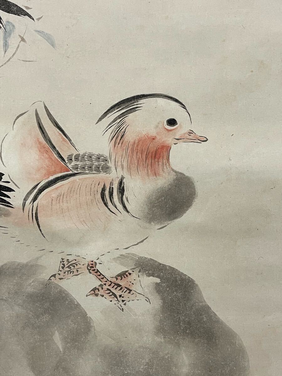 真作】 三幅対 英一蝶 花鳥図 安田靫彦極板 紙本着色 掛軸 鴛鴦 真作】 三幅対 英一蝶 花鳥図 安田靫彦極板 紙本着色 掛軸 鴛鴦