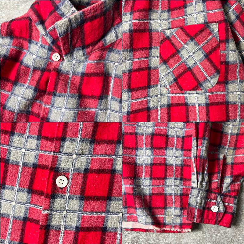 60s Prince Richard コットン チェック プリント フランネル 長袖 オープンカラー シャツ / 60年代 ビンテージ ボックス 開襟 ネルシャツ