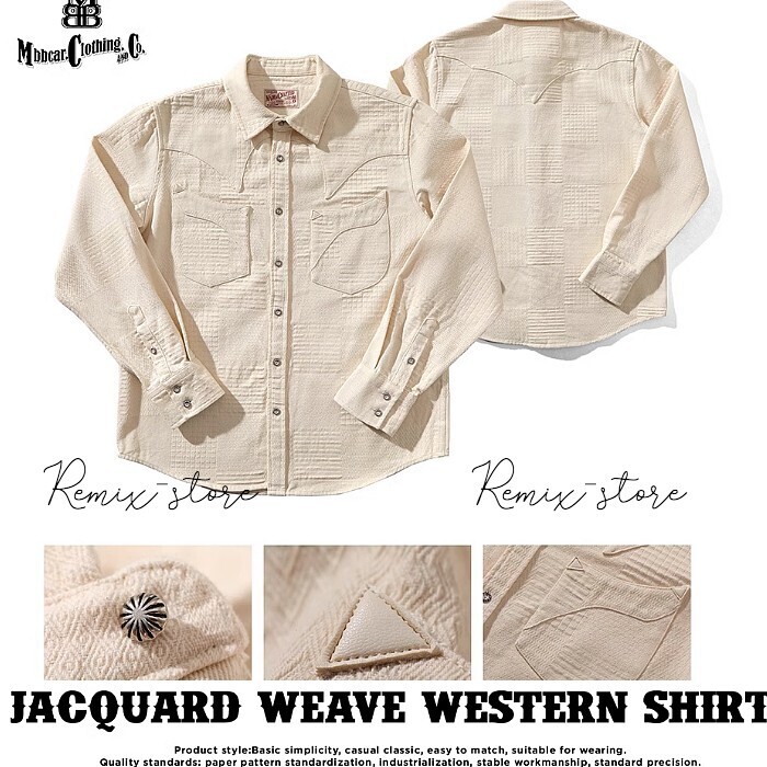 ★ウエスタン！白佳布 ジャカード アメリカンレトロ オリジナル オフホワイト ウエスタンシャツ 300g メンズ M?3XL 大きいサイズ★T841