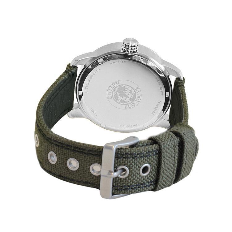 純正BOX付属】CITIZEN シチズン BM8470-11E エコドライブ カーキグリーン キャンバス x レザーバンド メンズ 腕時計 ミリタリー 日本未発売_画像4