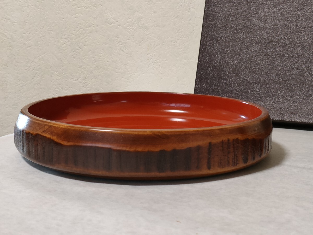 完璧 漆器 天然木 岡山 / 内朱 ×1 菓子鉢 22.5cm しこく彫 香川漆器 / 工芸品
