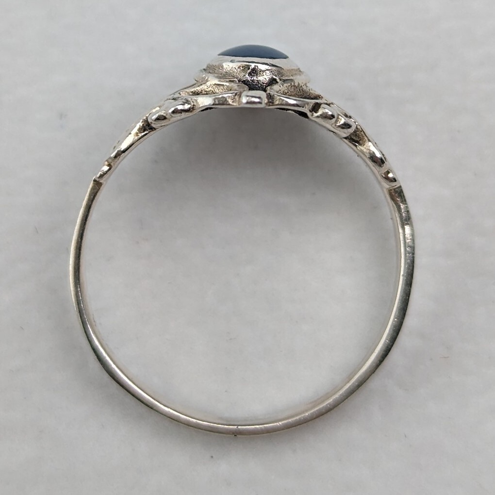 英国ヴィンテージジュエリー ブルーストーン 純銀リング（9.5号