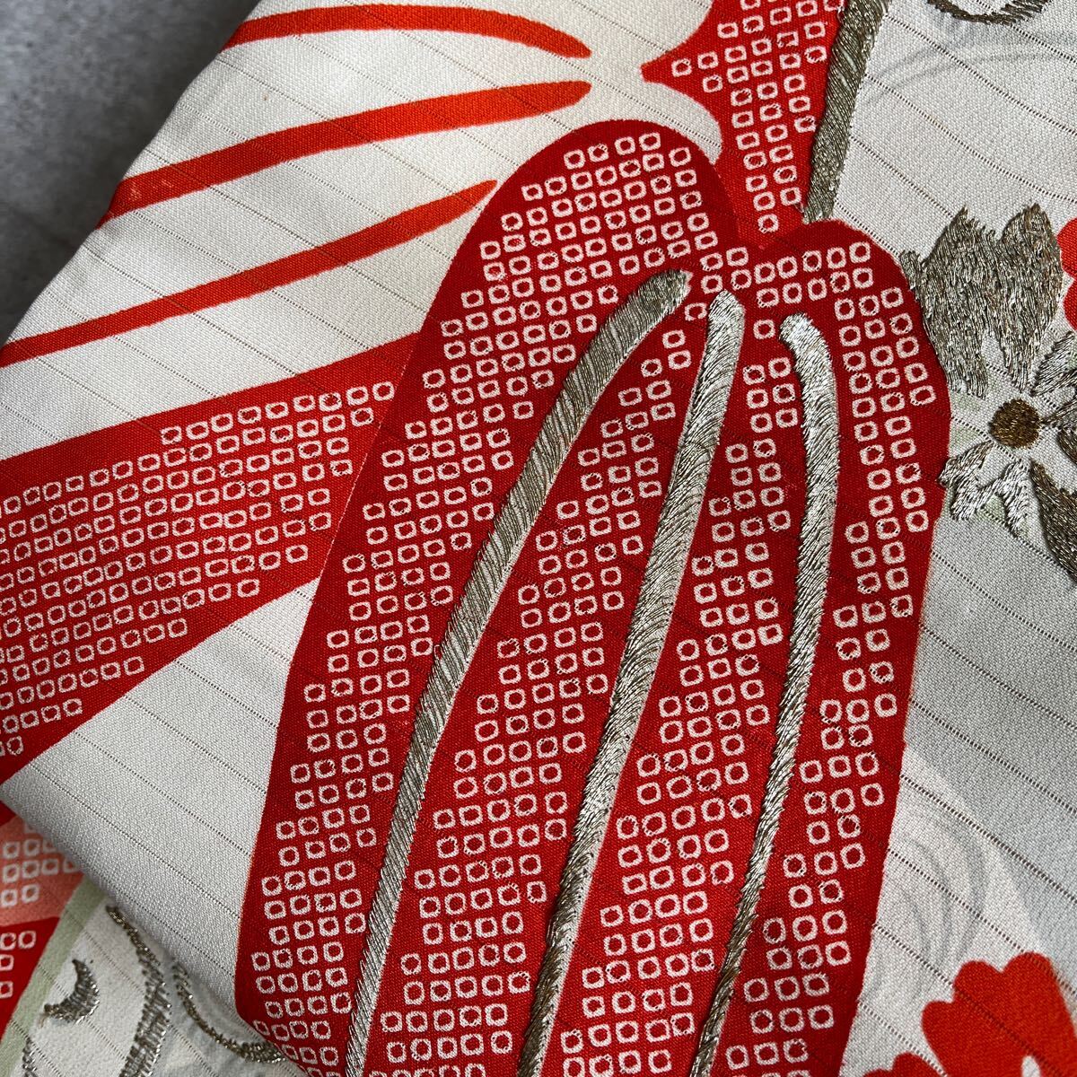 アンティーク　帯　著物　名古屋帯　刺繍　絞りの模様　昭和レトロ　大正ロマン　笹　モダン　和洋折衷コーデ　リメイク　え23-6k 