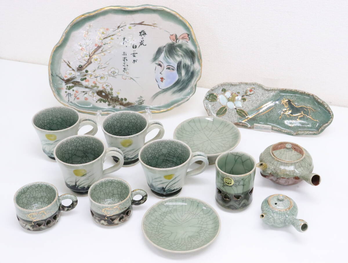 ZR435【1スタ】相馬焼 茶器 13点 まとめ/セット 急須/湯呑 ZR435【1スタ】相馬焼 茶器 13点 まとめ/セット 急須/湯呑