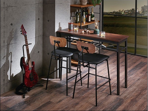 / new goods / free shipping /sib casual Vintage / square modern iron + wood / high desk + is possible to choose chair 2 desk 3 point set / Brown + black 