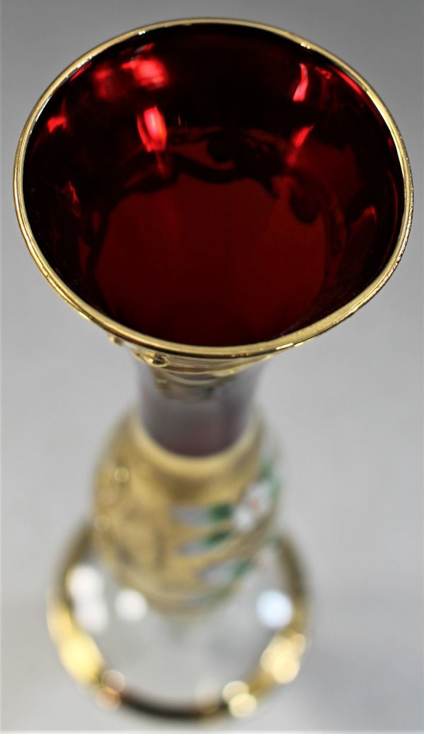 C-299 ベネチア ガラス製 金彩 花柄 花瓶 高さ20.5センチ 一輪挿し イタリア 赤 色ガラス 蔵出 古玩_画像6