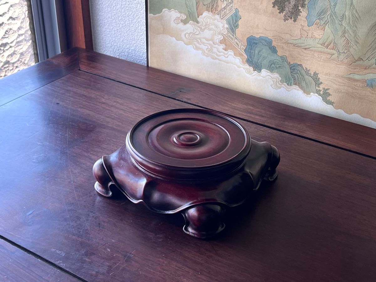 中国美術 唐木 丸台 瓶座 花台 香炉台 飾り台 紫檀 木製 亀足 中国美術 唐木 丸台 瓶座 花台 香炉台 飾り台 紫檀 木製 亀足