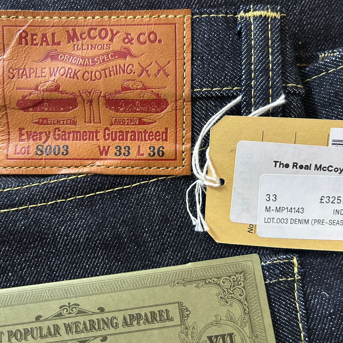 REAL McCOY'S リアルマッコイズ 大戦モデルLot S003 W33 L36 REAL McCOY'S リアルマッコイズ 大戦モデルLot S003 W33 L36