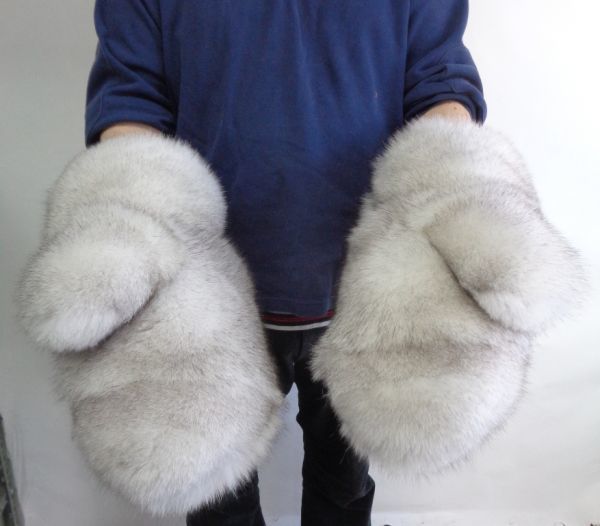  custom-made blue fox fur fur * mitten gloves both sides fur 