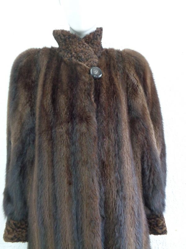 ブラウン　ビーバー＆ペルシャンラム毛皮ファー・コート　アメリカンサイズ8_画像2