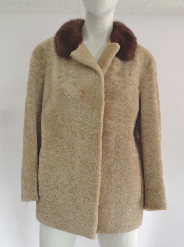 beige * Ram & mink fur fur * jacket american size 4-6 lining new goods 