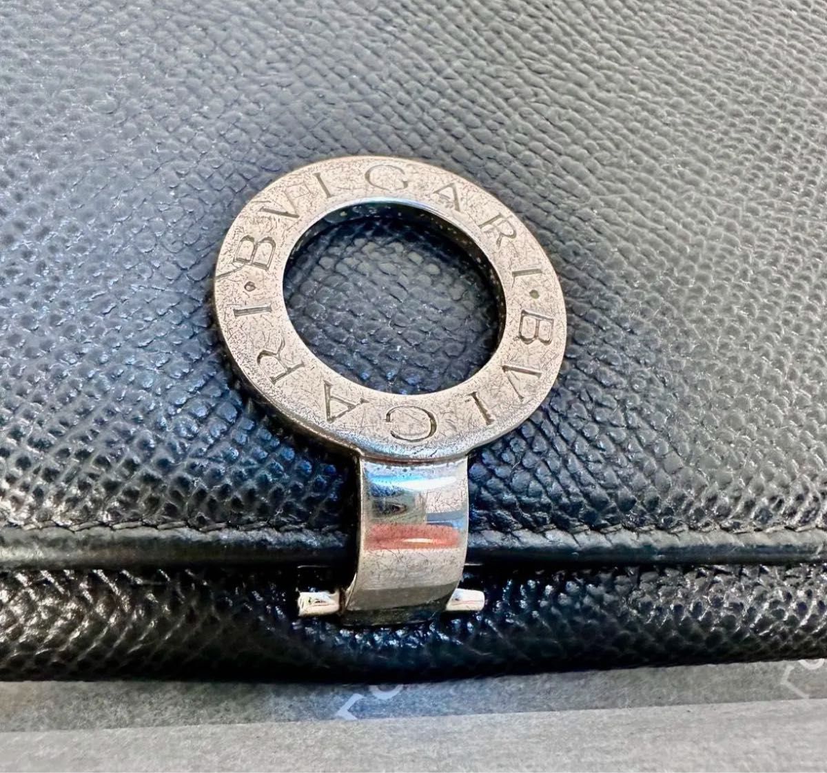 ブルガリ BVLGARI レザー サークル ロゴ クリップ 長財布 黒