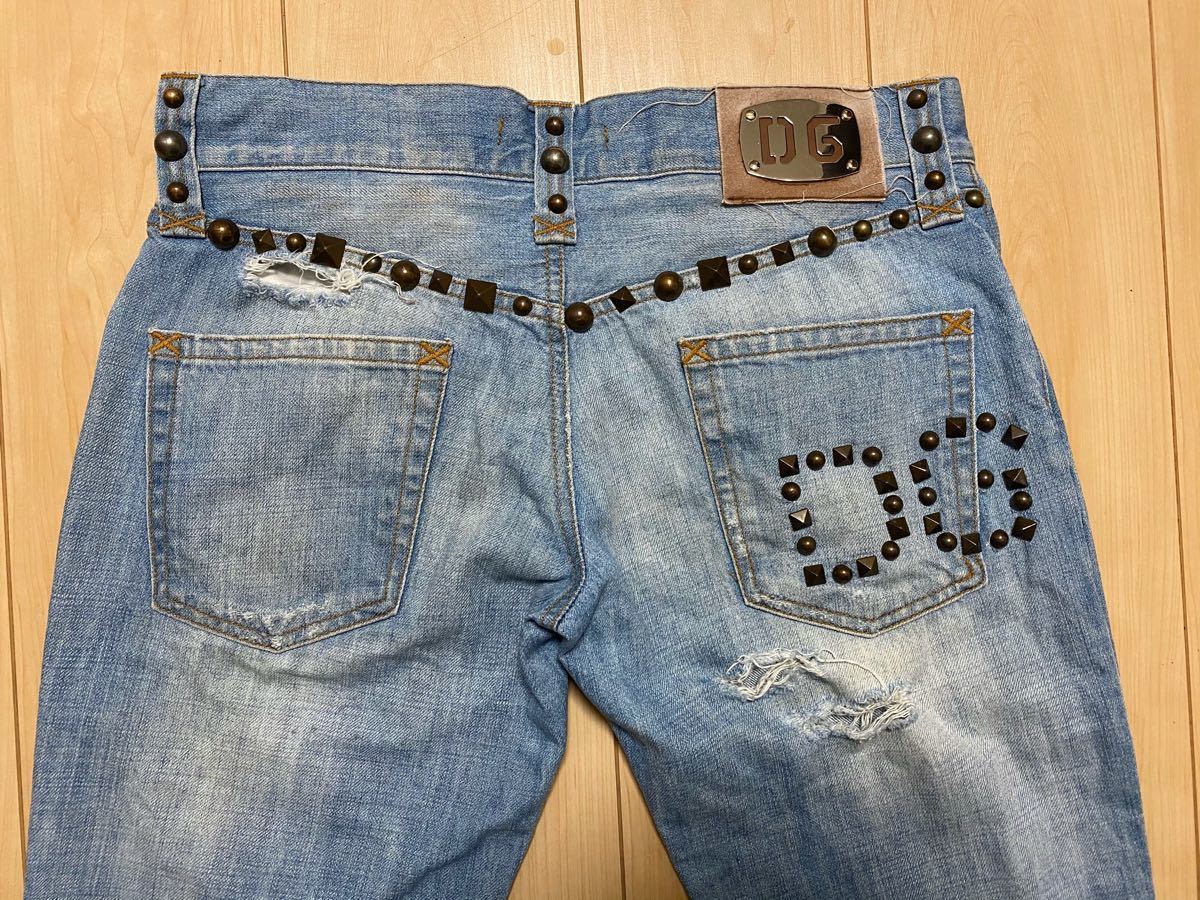 DOLCE&GABBANA コインロゴ クッラシュ加工 スタッズデニムパンツ