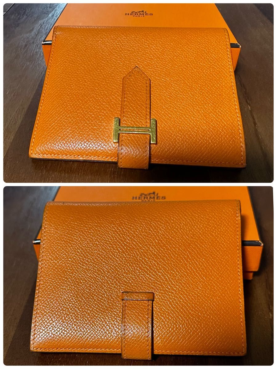 エルメス ベアンコンパクト オレンジ ゴールド金具 財布 HERMES エルメス ベアンコンパクト オレンジ ゴールド金具 財布 HERMES