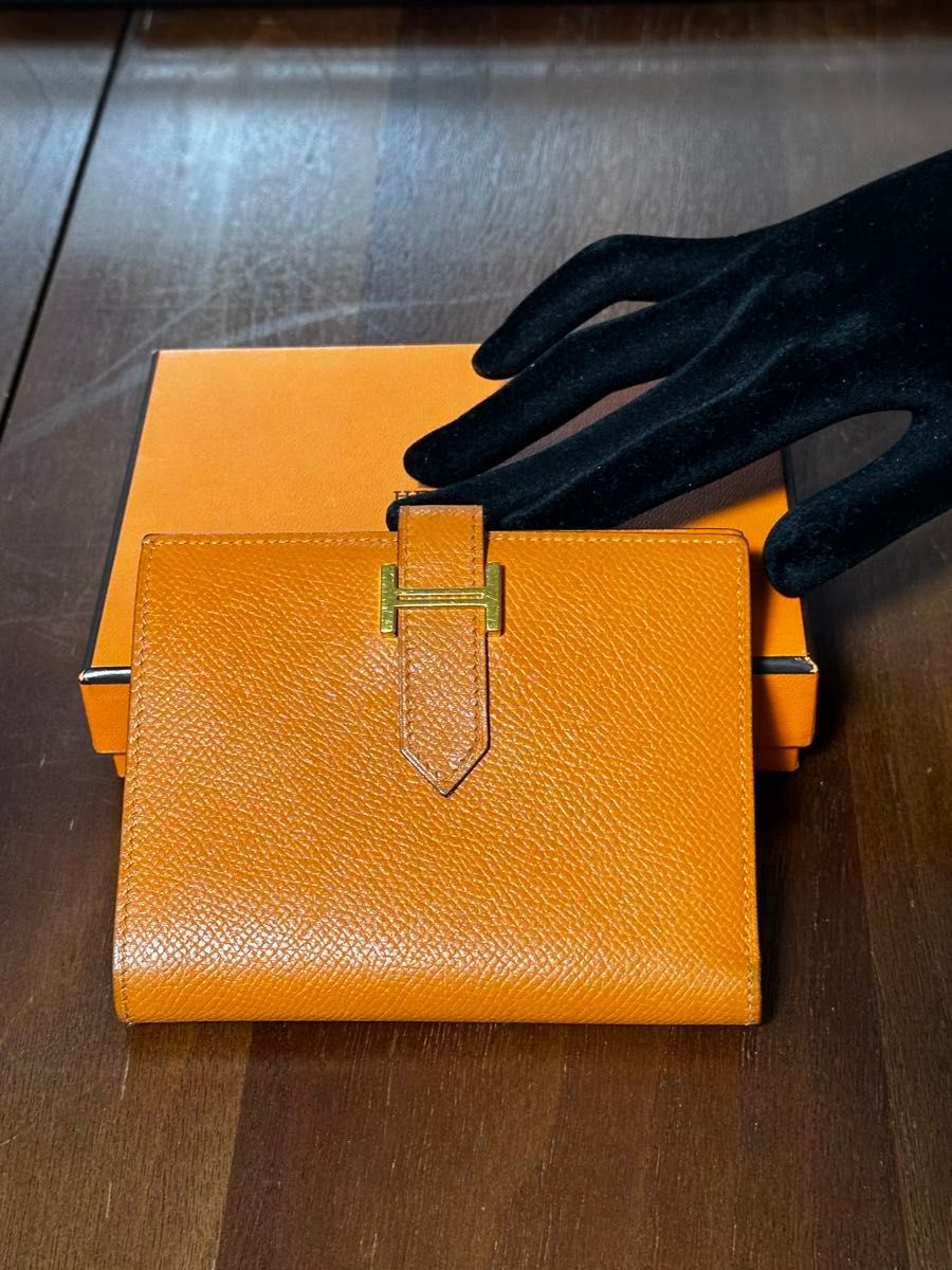 エルメス ベアンコンパクト オレンジ ゴールド金具 財布 HERMES エルメス ベアンコンパクト オレンジ ゴールド金具 財布 HERMES