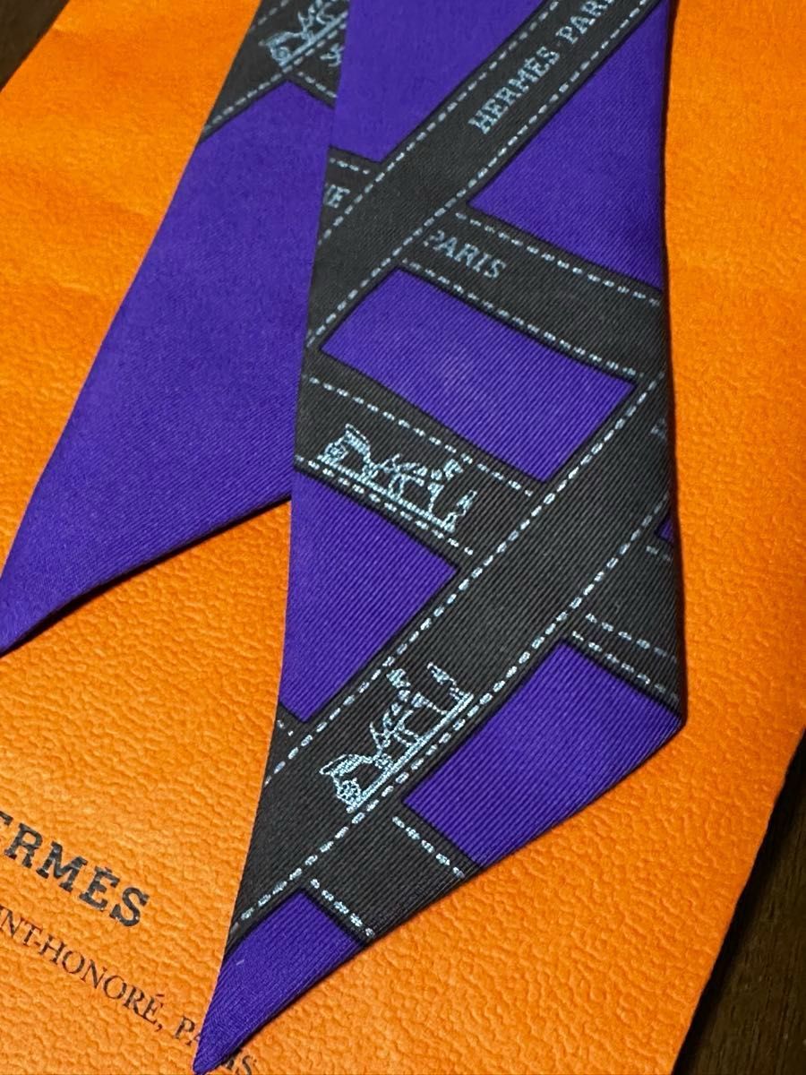 エルメス ボルデュック ツイリー リボン柄 パープル 紫 シルク エルメス ボルデュック ツイリー リボン柄 パープル 紫 シルク
