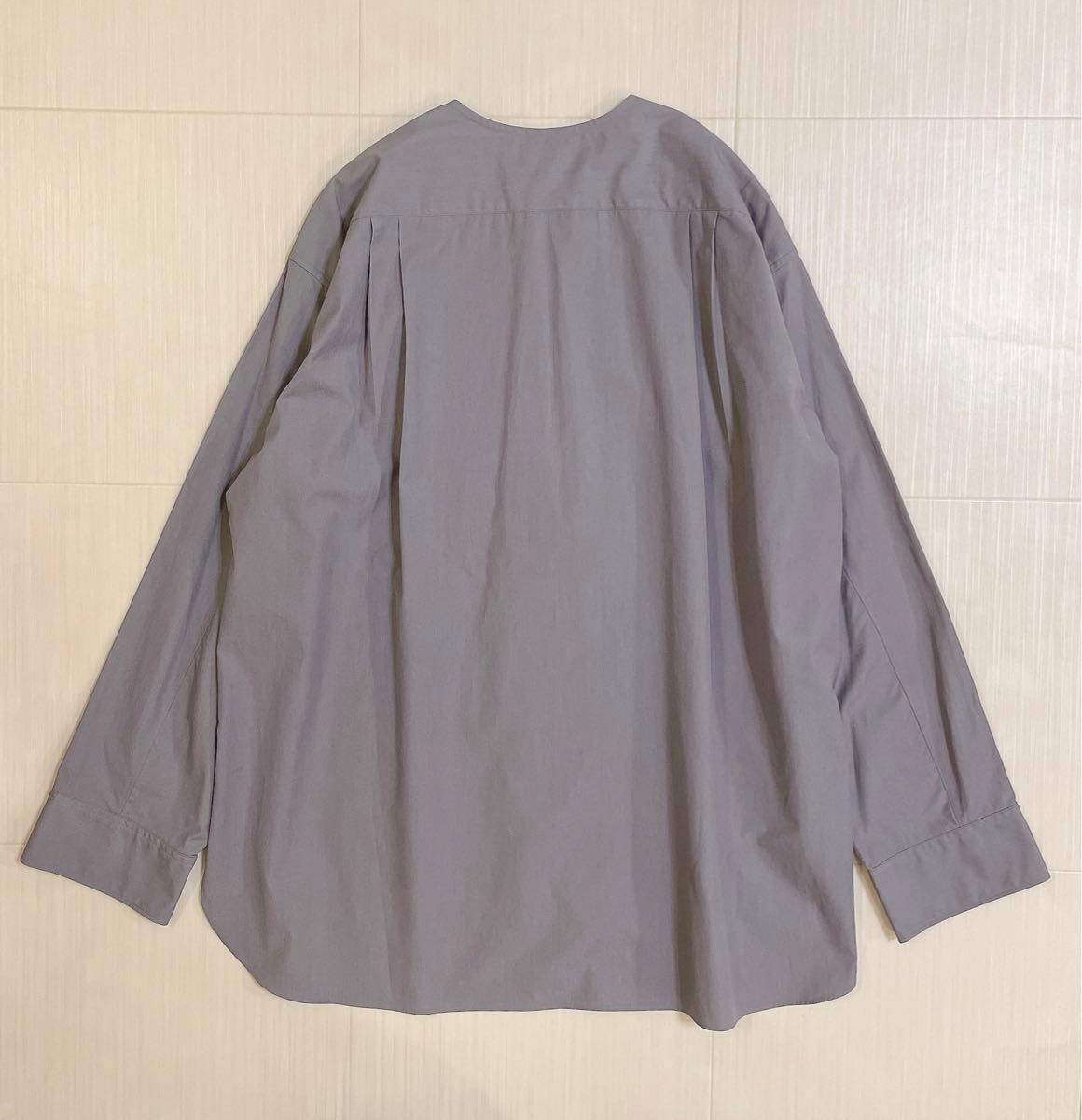 美品】Drawer ドゥロワー コットンブザム ノーカラー シャツ 美品】Drawer ドゥロワー コットンブザム ノーカラー シャツ