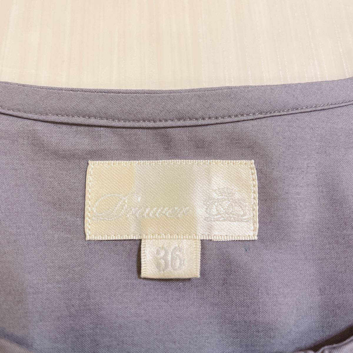 美品】Drawer ドゥロワー コットンブザム ノーカラー シャツ 美品】Drawer ドゥロワー コットンブザム ノーカラー シャツ