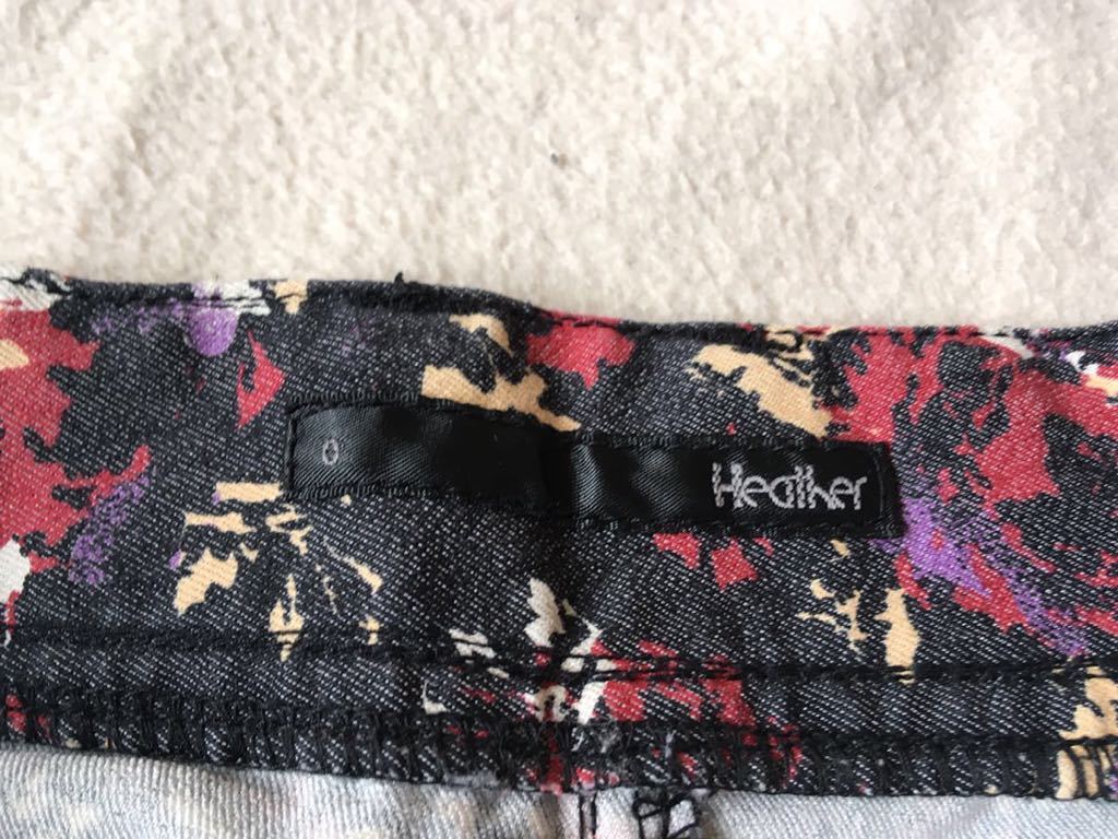 ●USED●Heather ヘザー　総フラワープリント　ストレッチ素材　パンツ